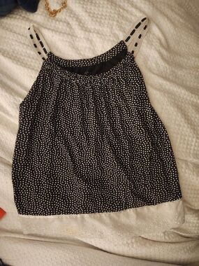 George Black Polka Dot Spaghetti Strap Cami with White Hem